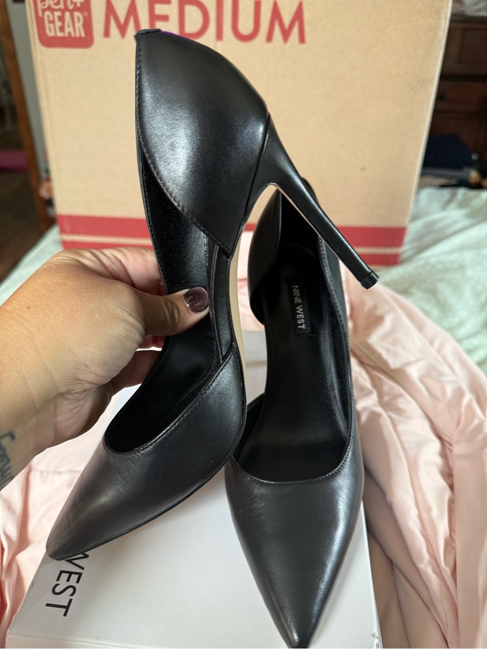 Nine West Black Leather Pointed-Toe D'Orsay Heels - Picture 2 of 5